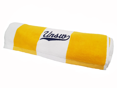 Yellow Striped Beach Towel with UNSW Cursive Embroidery